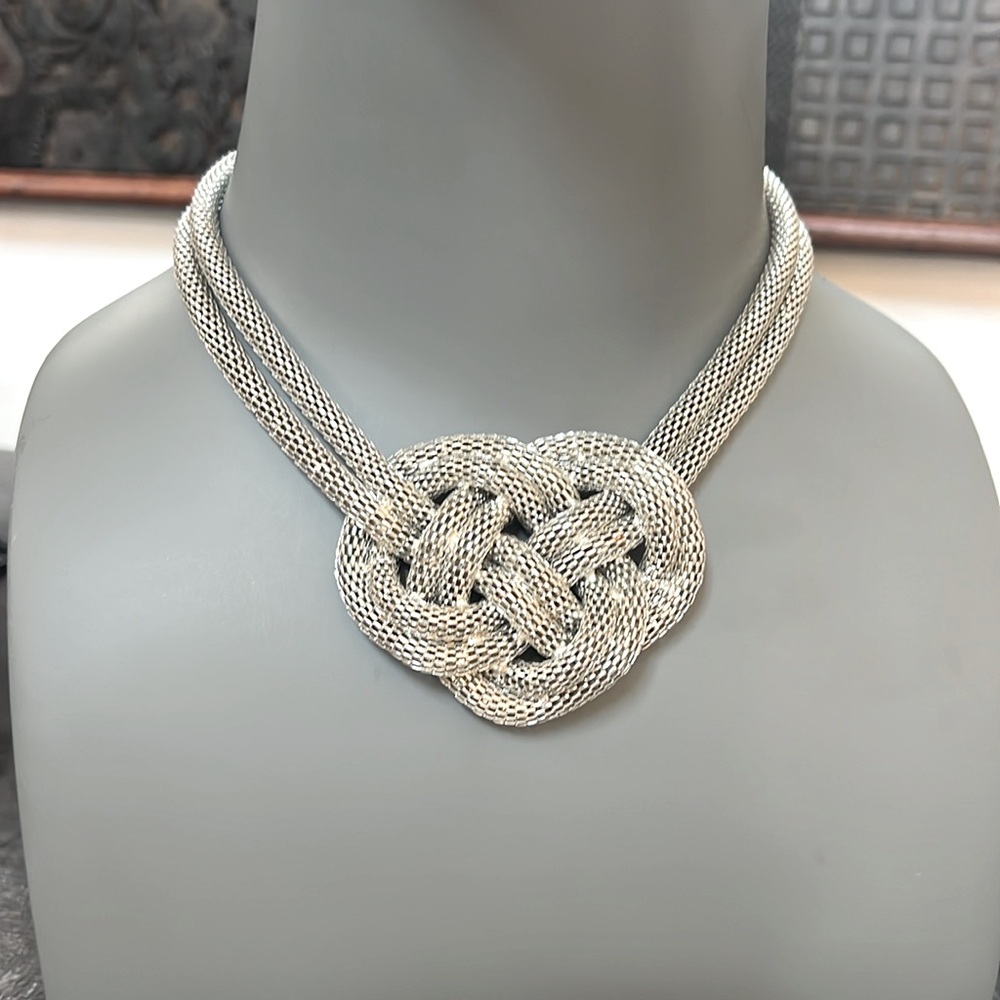 Statement necklace silver toned two strands adjustable